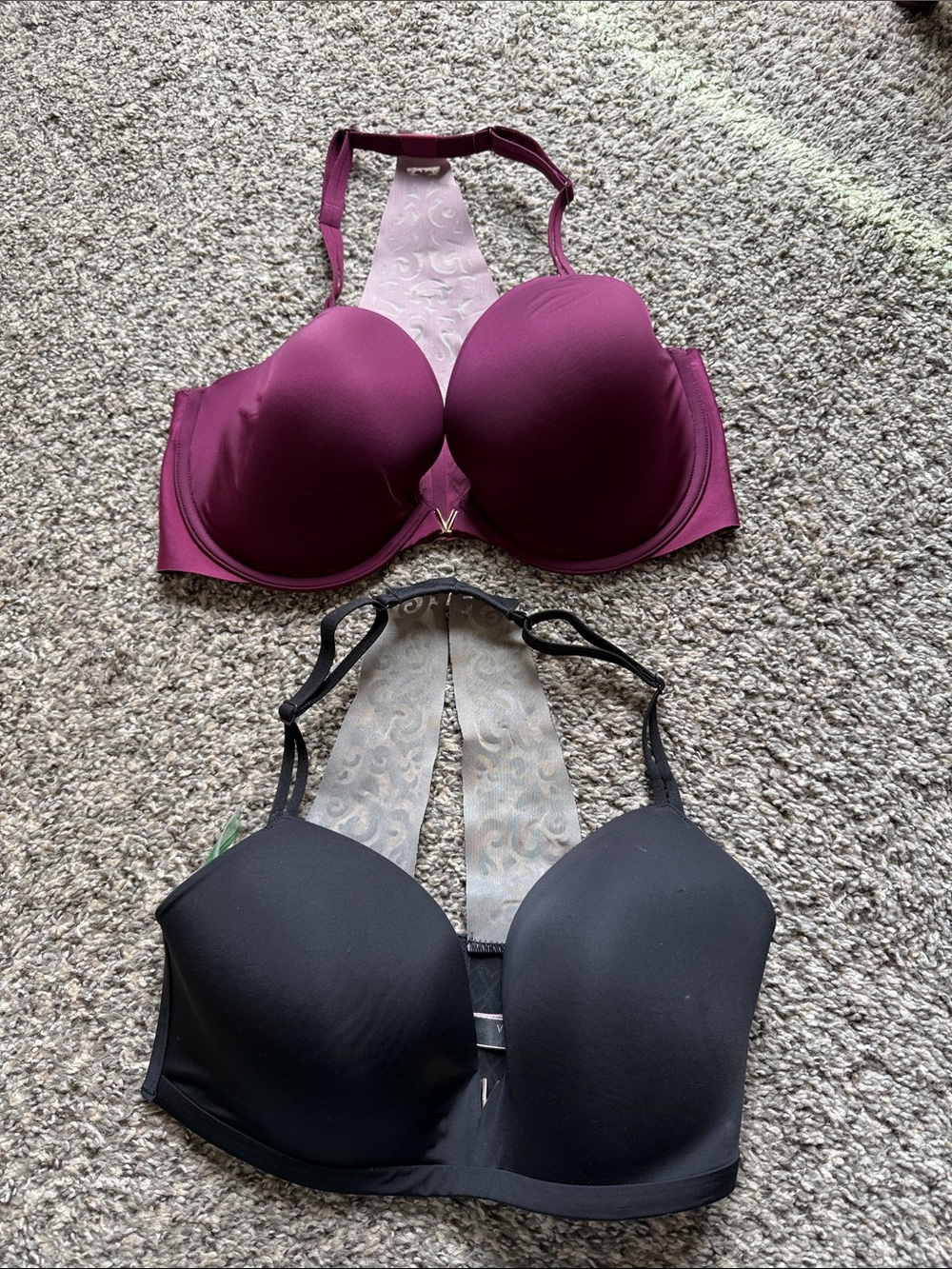 Victorias Secret Racerback Bra - Plum and Black with detail in the back.